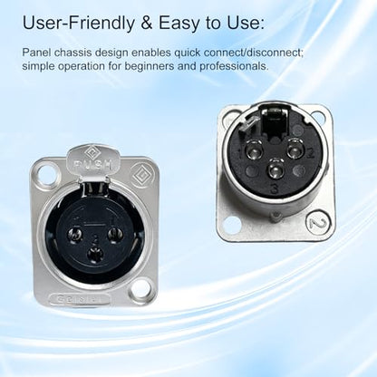 RIVIERA XLR Panel Mount Chassis 3pin Male & Female Nickel Plated Metal Housing and Silver Chrome-Plated Contacts (10 Female Silver) - color: Silver, size: Female