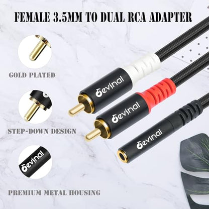 3.5mm Female to RCA Stereo Audio Cable, RCA to 3.5mm Y Splitter, Aux to Phono Breakout Bi-Directional Cord Wire 12 inch (2 Pack) - color: 3.5mm Female to 2RCA