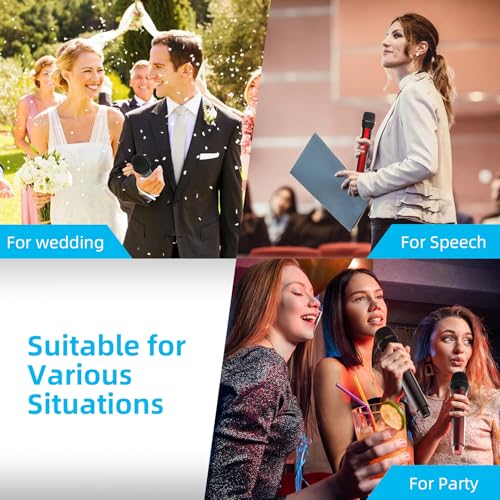 Aveek Wireless Microphone for Karaoke, Rechargeable 10h Battery, Grey&Red | Adjustable Volume, 8 Channels to Choose, Crystal-Clear Audio Quality for Speaker, Karaoke Machine,Church, Speech, Wedding - color: Red