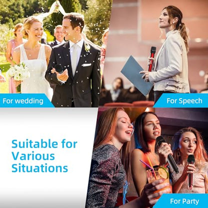 Aveek Wireless Microphone for Karaoke, Rechargeable 10h Battery, Grey&Red | Adjustable Volume, 8 Channels to Choose, Crystal-Clear Audio Quality for Speaker, Karaoke Machine,Church, Speech, Wedding - color: Red