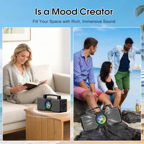 Hupoaf Speakers Bluetooth Wireless,160W Max Loud Bass Outdoor Speaker, IPX7 Waterproof, Boombox Sound, All Day Battery, Wireless TWS Pairing Speakers Portable for Party, Outsides, Beach,Garage