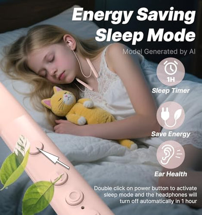 Hmusic HS88 Sleep Earbuds for Side Sleepers, 30dB Noise Isolation | Ultra-Thin Silicone, 12H Playtime with Sleep Timer, Secure Fit Neckband Headphones for Yoga, Travel, Audiobooks & Meditation - color: Pink