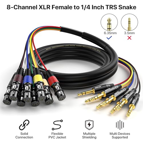 EBXYA 8 Channel 1/4 Inch TRS to XLR Snake Cables,Recording Snake Cable | 6.35mm Jack Stereo Audio Balanced Line to XLR Female Cables,10 Feet 1 Pack - size: 8-Channel 10 Feet, style: TRS to XLR Female