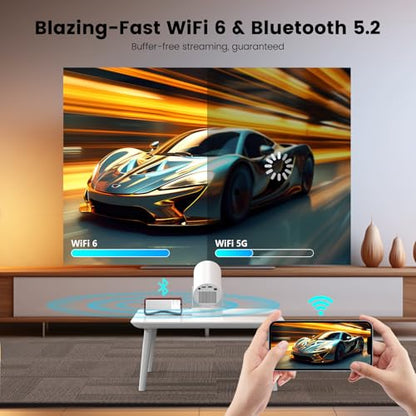 [Electric Focus]Mini Portable Projector with 4K Support, Bluetooth 5.4 WIFI6, 5watt Sound Base Speaker, 260 ANSI, Android 11, 210° Rotation , Auto Keystone Correction Video Projector HY300 PLUS