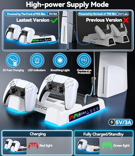 OIVO PS5/Slim/Pro Stand and Cooling Station with LED Controller Charging Station for PlayStation 5 Console, Controller Charger, Cooling Stand, PS5/Slim/Pro Accessories Kit with 3 Level Cooler Fan - color: White & Black