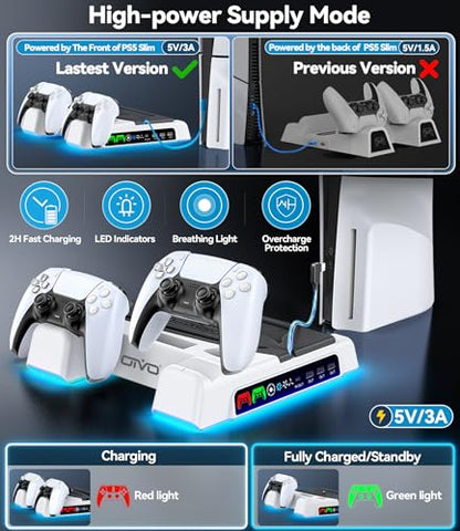 OIVO PS5/Slim/Pro Stand and Cooling Station with LED Controller Charging Station for PlayStation 5 Console, Controller Charger, Cooling Stand, PS5/Slim/Pro Accessories Kit with 3 Level Cooler Fan - color: White & Black