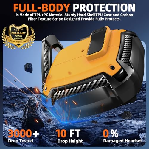 Safety Lock Case for Samsung Galaxy Buds3 FE/3/3 Pro (Yellow) | with Phone Stand,with Secure Lock Clip & Cleaning kit Full Body Shockproof Carbon Fiber Protection Design - color: D-yellow