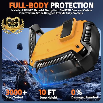 Safety Lock Case for Samsung Galaxy Buds3 FE/3/3 Pro (Yellow) | with Phone Stand,with Secure Lock Clip & Cleaning kit Full Body Shockproof Carbon Fiber Protection Design - color: D-yellow