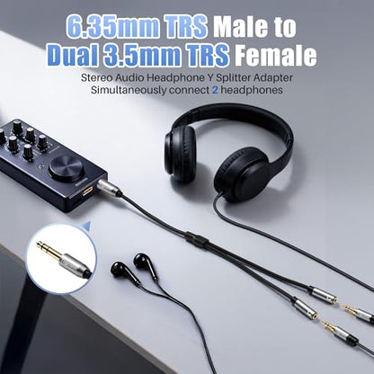 6.35mm to Double 3.5mm Headphone Y Adapter,6.35mm 1/4 Inch TRS Male to Dual 3.5mm 1/8 Inch TRS Female Stereo Audio Y Splitter Cable for Headphones, Guitar, Speakers, Amplifiers, Mixers-1Feet/12 Inch - style: 1 Pack