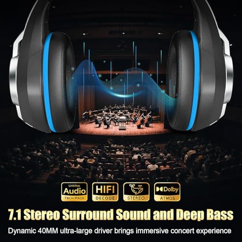 2.4GHz Wireless Gaming Headsets for PS5/PS4/Switch, RGB Noise Cancelling Over-Ear Headphones with 7.1 Surround Sound, 40mm Drivers, Bluetooth 5.4, 276g Ultraligero, Memory Foam, 45H Gaming Headphones - color: Black