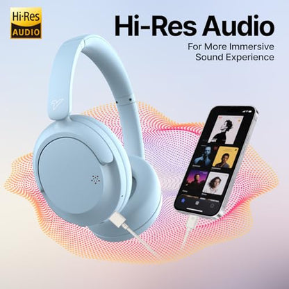 VOKALEN Hyper GO Wireless Over-Ear Noise Cancelling Headphones with Mic, 60H Playtime, Bluetooth Headphones, Hi Res Audio, Deep360 Spatial Audio, Ultra-Lightweight for Travel, Work, Study (Sky Blue) - color: Sky Blue