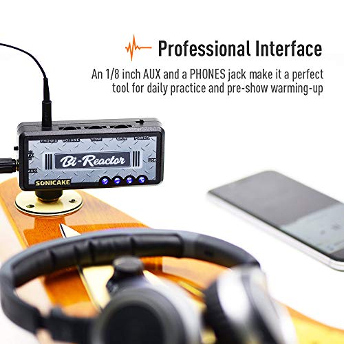 SONICAKE Guitar Headphone Amp, Mini Guitar Amplifier Plug-in USB Chargable Portable US Style High Gain Tone with Delay Carry-On Pocket Bedroom Effects for Electric Guitar - color: Bi Reactor Delay Effect
