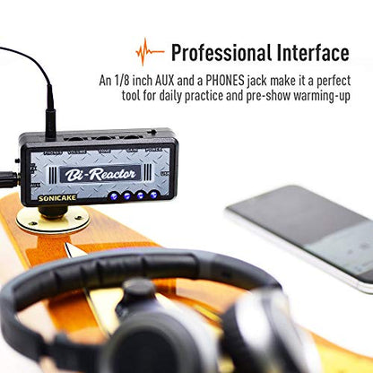 SONICAKE Guitar Headphone Amp, Mini Guitar Amplifier Plug-in USB Chargable Portable US Style High Gain Tone with Delay Carry-On Pocket Bedroom Effects for Electric Guitar - color: Bi Reactor Delay Effect