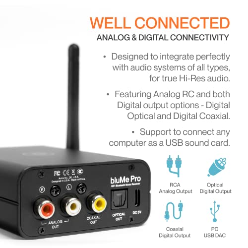 Auris Blume Pro HiFi Bluetooth 5.3 Music Receiver Long Range Bluetooth Adapter with Audiophile DAC, LDAC, aptX HD, OLED Display & Optical Coaxial AUX Output for Home Stereo, AV Receiver or Amplifier
