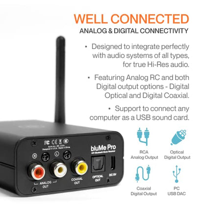 Auris Blume Pro HiFi Bluetooth 5.3 Music Receiver Long Range Bluetooth Adapter with Audiophile DAC, LDAC, aptX HD, OLED Display & Optical Coaxial AUX Output for Home Stereo, AV Receiver or Amplifier