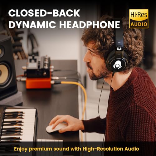 talomen Wired Over Ear Headphones Studio Monitor Podcast Closed Back Headsets with 50mm Neodymium Drivers and 1/4 to 3.5mm Jack for AMP Computer Recording Mixing DJ Guitar Keyboard Laptop - Black