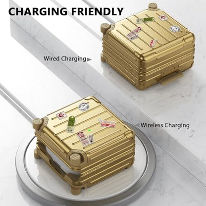 KOREDA Compatible with Samsung Galaxy Buds 4 Case/Buds 4 Pro Case Cover, Cute Funny Suitcase Design Case for Galaxy Buds 4 Pro, Fashion Protective Hard Case for Women Men with Keychain - color: Champaign Gold