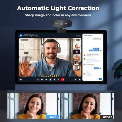1080P Full HD Webcam with Microphone, Auto Light Correction, 360° Rotatable, Plug & Play, Compatible with Windows, Mac, Laptop, Desktop (Zoom, Skype, Teams, Video Conferencing)