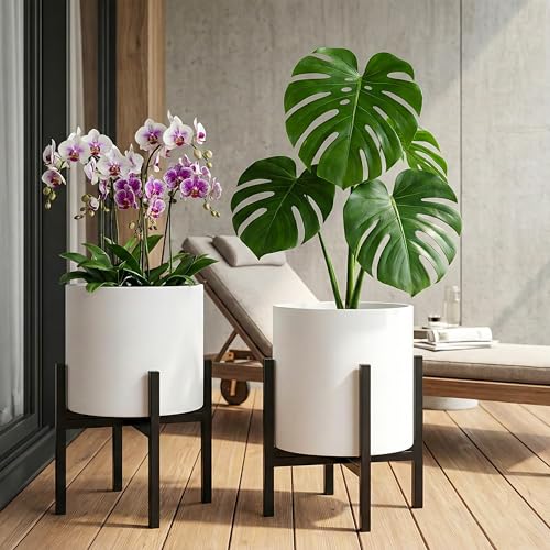 FaithLand Mid Century Plant Stand Indoor Outdoor (EXCLUDING 12" Plant Pot) , Hold Up to 12 Inch Planter, Metal Planter Stand, Potted Plant Holder, Black - Fits Snake Plant - Upgraded Design. - size: 12 inch