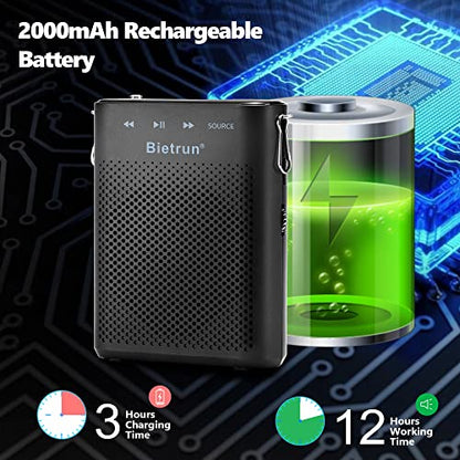 Bietrun Voice Amplifier for Teachers with Bluetooth, Portable Rechargeable Wireless Voice Amplifier with Headset Microphone Portable Megaphone Speaker for Teaching, Coach, Instructor, Tour Guide