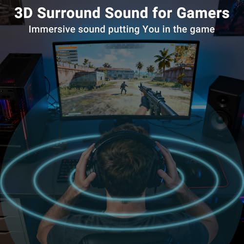 USB Gaming Sound Card for Valorant CS2 Apex, [48Khz/24bit] External Sound Card with Virtual 3D Surround, Footstep Amplifier, Mic Mute, Low Latency, Plug & Play for FPS Games on PC and Laptop