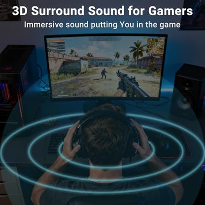 USB Gaming Sound Card for Valorant CS2 Apex, [48Khz/24bit] External Sound Card with Virtual 3D Surround, Footstep Amplifier, Mic Mute, Low Latency, Plug & Play for FPS Games on PC and Laptop