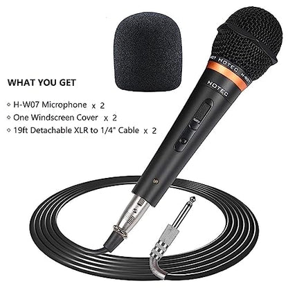 HOTEC Premium Wired Vocal Dynamic Handheld Microphones - Includes 19ft Detachable XLR Cable and ON/Off Switch - 2 Pack, Metal Black - size: H-W0702