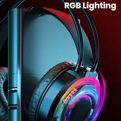 LICAEVEY Wired USB Gaming Headset for PC Switch Mobile Devices, 3.5mm RGB Headphones with 50mm Driver Unit 7.1 Surround Sound Noise Cancelling Microphone (Black) - color: Black