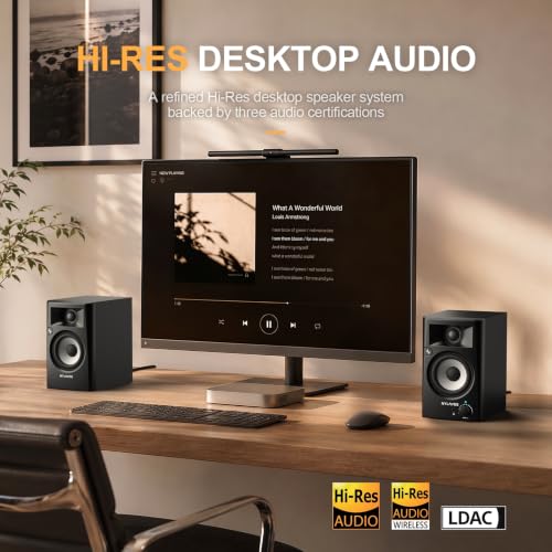 Nylavee Desktop Speakers, Hi-Res Computer Speakers for Desktop PC with LDAC | Bluetooth 6.0/USB/AUX/RCA, Bookshelf PC Speakers with Bass & Treble Control, Headphone Jack