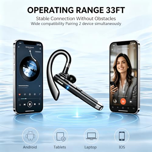 Hsility Bluetoth Headset with Mic for Office 270 Degree Rotatble Wireless Earbuds for Truck Driver - color: Black