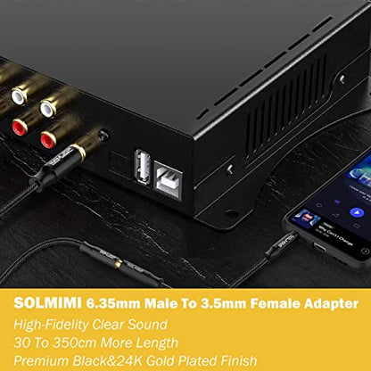 3.5mm to 1/4 adapter 4.9Ft Stereo Headphone Jack Adapter 6.35mm To 3.5mm | Connect 3.5mm Phone Headphone to 6.35mm Speaker Mixers Guitar Digital Piano Keyboard Amplifier, Braided Cord,24K Gold Plated - size: 4.92 Feet