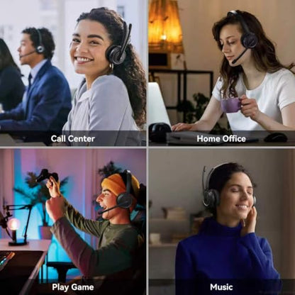 Wireless Headset with Mic for Work, Bluetooth Headset with Noise Canceling Mic & Charging Base, Wireless Headphones with Mic for Remote Workers/Call Center/PC/Laptop/Computer/Home/Office/Zoom/Teams