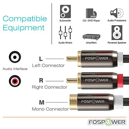 FosPower Y Adapter (8 inch) 2 RCA (Male) to 1 RCA (Female) Stereo Audio Y Adapter Subwoofer Cable (24k Gold Plated) 2 Male to 1 Female Y Splitter Connectors Extension Cord | Dual-shielded RCA Y-splitter cable (2 RCA male to 1 RCA female) with 24K gold con