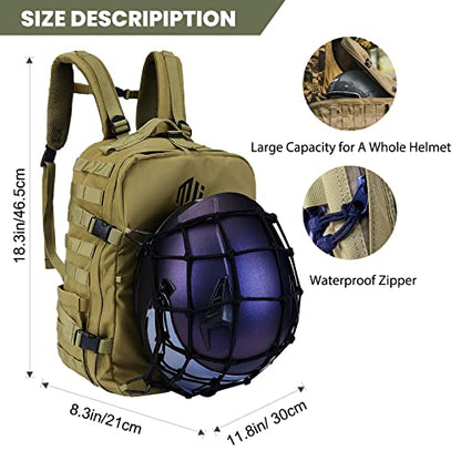 ILM Motorcycle Helmet Backpack 30L Large Capacity Waterproof Helmet Holder, Tactical Backpack for Men Women Riding Hiking Model BP01(Yellow Brown)