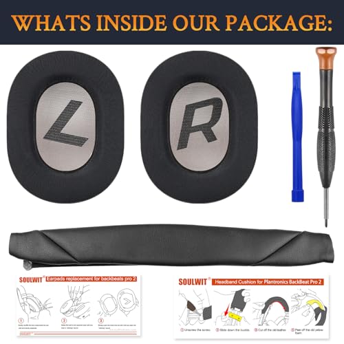 SOULWIT Replacement Kit for Plantronics BackBeat Pro 2, Voyager 8200 UC Headphones, Replacement Repair Part, Cooling Gel Earpad Cushions + Headband Pad - Black