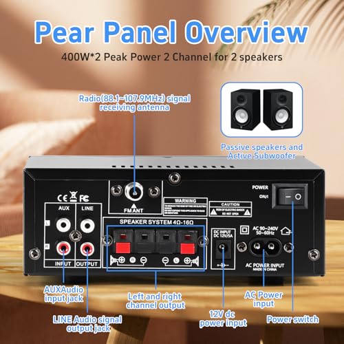 AK50 Bluetooth 5.0 Stereo Receivers, 2 Channel 400W Home Stereo Amplifier - size: AK-50