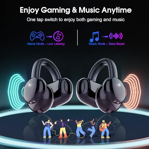 Open Ear Earbuds Wireless Clip on Headphones Bluetooth 5.4 Ear Buds with DNN Noise Cancelling, 48H Playtime, Low Latency, Fashion Design, Secure Fit, Clear Sound for Music & Calls - color: Obsidian