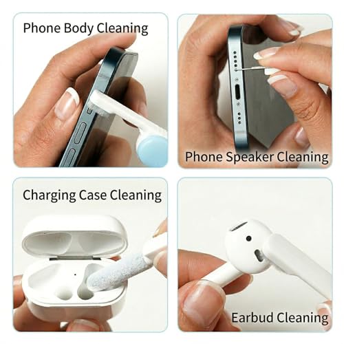 3-in-1 Electronic Earbuds Cleaning Kit c/w SIM Ejection Pin & Storage Slot | Phone Cleaner Tool with High-Density Brush by JM.JEEMI, Portable 2.8in Case for AirPod Phone Tablet Charging Port - Blue - size: 3-in-1