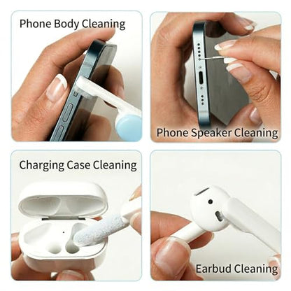 3-in-1 Electronic Earbuds Cleaning Kit c/w SIM Ejection Pin & Storage Slot | Phone Cleaner Tool with High-Density Brush by JM.JEEMI, Portable 2.8in Case for AirPod Phone Tablet Charging Port - Blue - size: 3-in-1