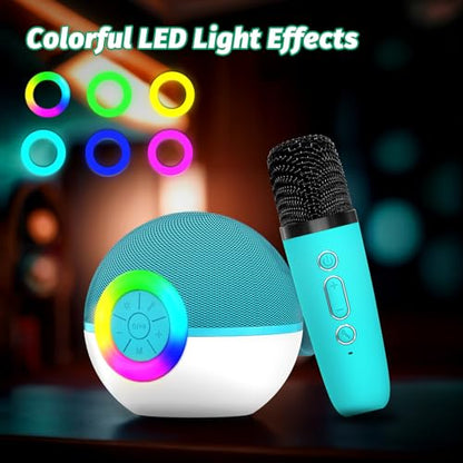 Mini Karaoke Machine Speaker for Kids Adults, Portable Bluetooth Microphone Song Toys with LED Light, Best Chritmas Birthday Festival Gift for 3 4 5 6 7 8+ Year Old Girls Boys (Green-2MIC) - color: Green-2Mic