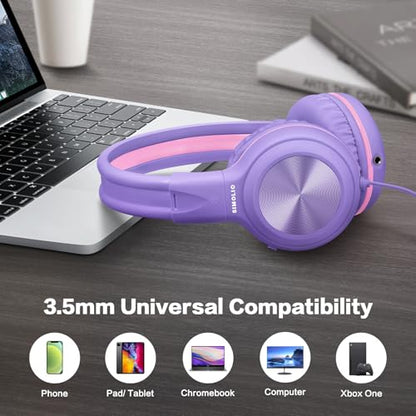 SIMOLIO Manyshare Series- Wired Headphones for Kids, Girls School Headphone with Microphone & Share Port & Volume Limit, Foldable Durable Over Ear Headsets for Tablet Travel Airplane Teens (Purple) - color: Dreamy Lavender 3.5mm