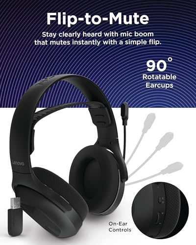 Lenovo Legion H410 Wireless Gaming Headset, Bluetooth or 2.4 GHz USB-A Connection, Lightweight (304 Grams), Adjustable Headband, Flip to Mute Mic, Black - style: H410
