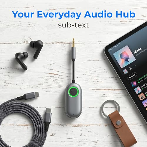 2026 Upgraded Bluetooth Transmitter Receiver for 2 AirPods or BT Devices | Airplane Travel Essentials 2-in-1 Wireless Bluetooth Adapter for Headphones, 3.5MM AUX Jack Adapter on Flight, TV, Car Stereo