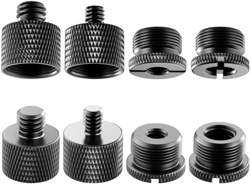 Mic Stand Adapter Set, 5/8 to 3/8 & 1/4 Thread Adapter | 8 Pack, 4 Thread Sizes, Aluminum Alloy, Knurled Grip, Precision Threads, Fits Mic Stands, Boom Arms & Tripods