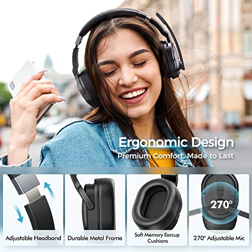COSMUSIS Trucker Bluetooth Headset with Dongle, Wireless Headsets with Noise Cancelling Microphone, 50+Hrs HD Talktime Bluetooth Headphones with Detachable Earpad/Single+Dual Mode for Office/Driving | Trucker Headset with Noise Cancelling Headphones, Long