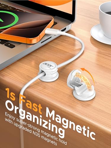 acer 9 Pack Magnetic Rotatable Cable Clips, Cord Holder for Desk Nightstand | Smooth 360° Rotation, 1s Lock, Adhesive Cord Organizer Cable Holder Management - White