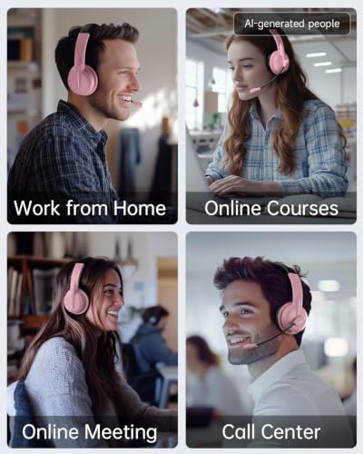 AOC Wireless Headset with Mic for Work, AI Noise Cancelling, Bluetooth | AI Noise Cancelling Mic, Bluetooth 5.3, USB-A/C Dongle Included, Mic Mute, Compatible with PC, Laptop & iPhone - color: Pink Black