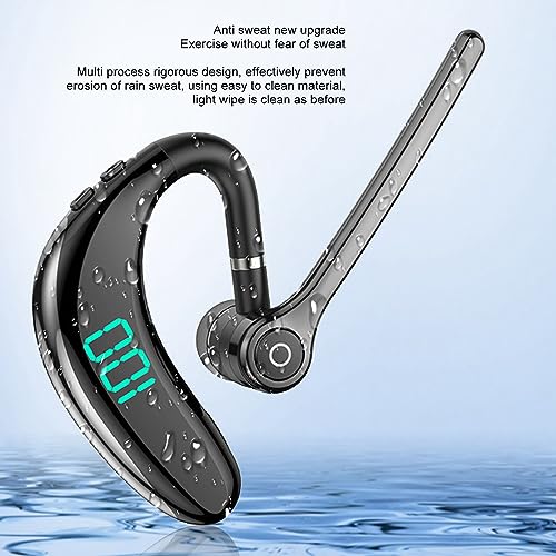 Yunseity Single Ear Bluetooth Headset, V18 Noise Cancelling Earpiece Bluetooth 5.3, Hands 65 Hours Talk Time Sports Headset with Mic, LED Power Display, Earhook 180°