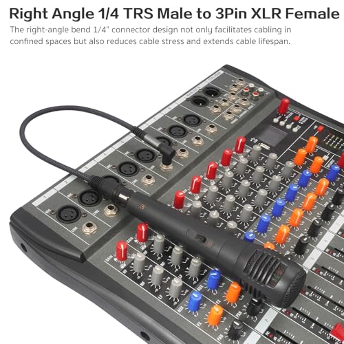 6FT Right Angle 1/4 TRS Male to 3Pin XLR Female Microphone Cable,6.35mm TRS to XLR Female Braid Quarter inch Balanced Cable for Mixer Microphone Active Speakers-2 Pack