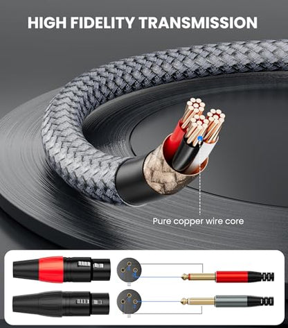 Dual 1/4 inch TS Male to Dual XLR Female Cable, 5FT | Nylon Braided 2 XLR Female to Dual 6.35mm TS Mono Y Splitter, Gold-Plated Audio Patch Cable for Speaker Mixer Microphone - size: 5FT